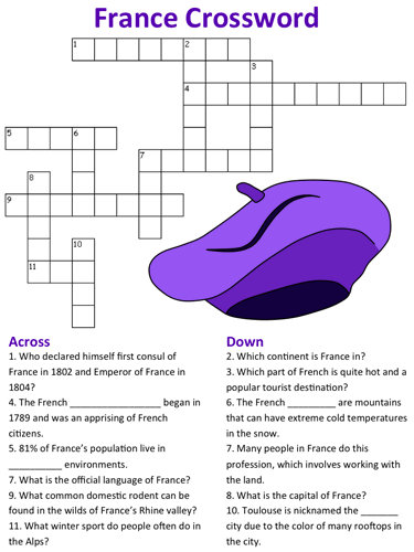 French for Cup Crossword: Easy Words and Clues