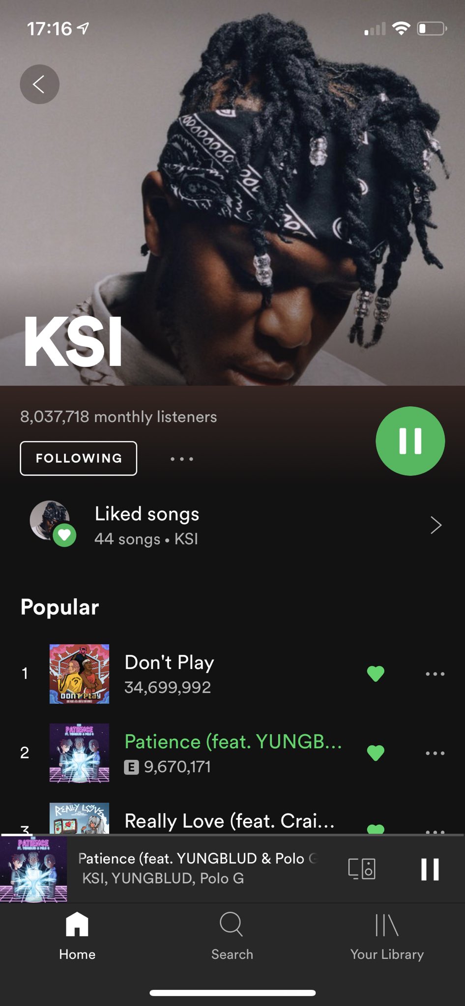 Whats the record for ksi peak monthly listeners?