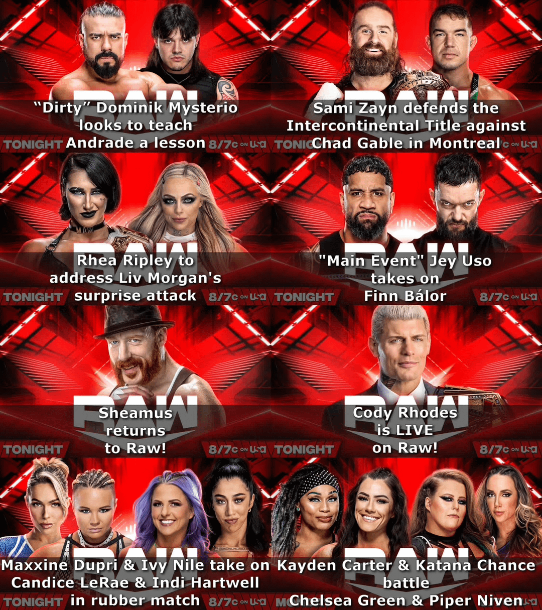 Raw Card for Tonight Updated Lineup and Segments