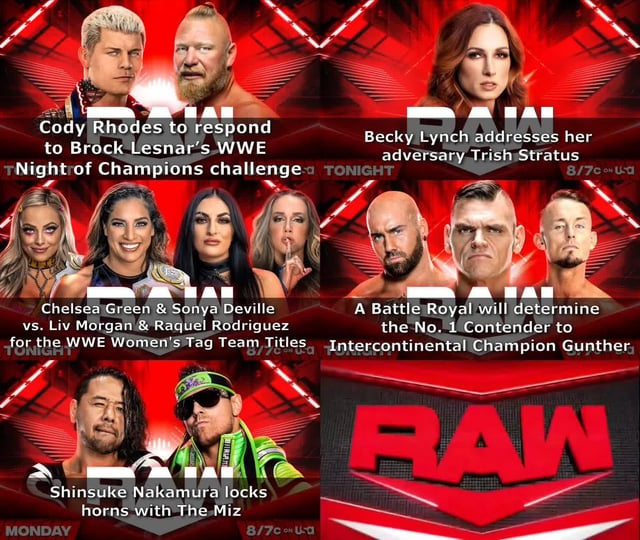 Raw Card for Tonight Updated Lineup and Segments