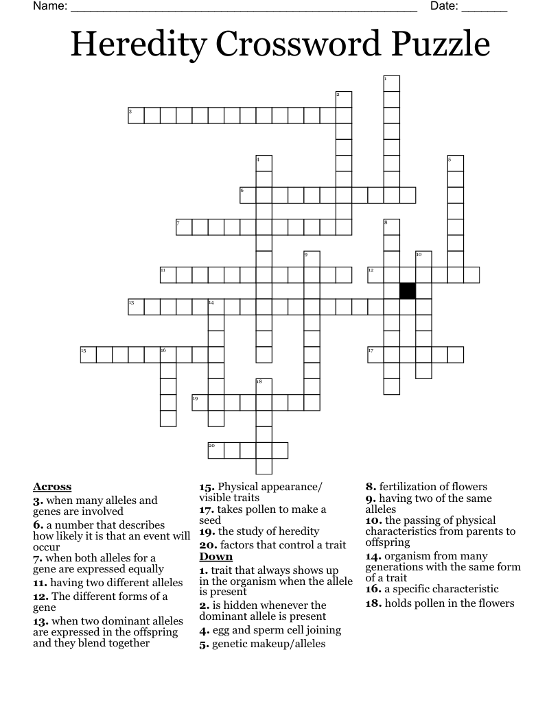 Heredity Crossword Puzzles: Easy Ways to Learn About Genetics.