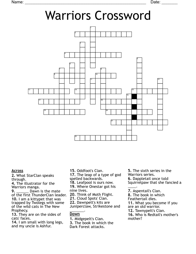 African Warriors Body Crossword Puzzle-Hints for Beginners.